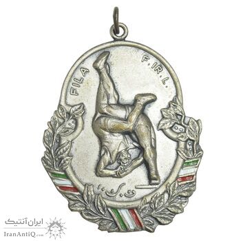 نشان مسابقات کشتی جام تختی - نقره ای - AU55 - محمد رضا شاه