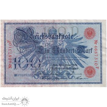 اسکناس 100 مارک 1908 ویلیام دوم - مهر قرمز - تک - EF - آلمان