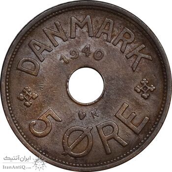 سکه 5 اوره 1940 کریستیان دهم - EF45 - دانمارک
