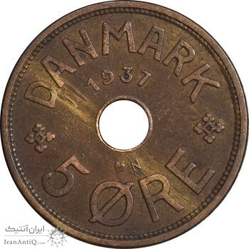سکه 5 اوره 1937 کریستیان دهم - EF45 - دانمارک