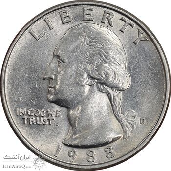 سکه کوارتر دلار 1988D واشنگتن - MS61 - آمریکا