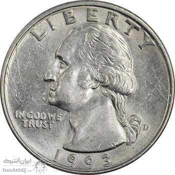 سکه کوارتر دلار 1993D واشنگتن - AU58 - آمریکا