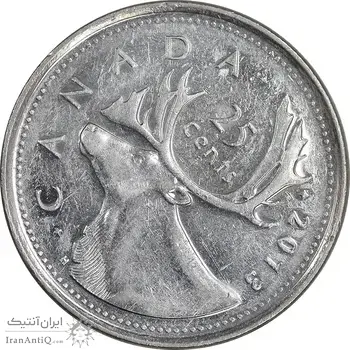 سکه 25 سنت 2013 الیزابت دوم - AU55 - با لوگوی RCM - کانادا