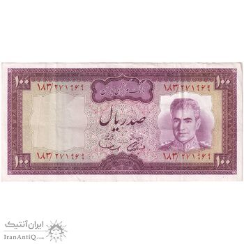 اسکناس 100 ریال (آموزگار - سمیعی) نوشته سیاه - تک - EF45 - محمد رضا شاه