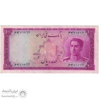 اسکناس 100 ریال سری سوم - تک - VF35 - محمد رضا شاه