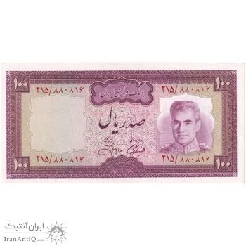 اسکناس 100 ریال (آموزگار - جهانشاهی) - تک - UNC62 - محمد رضا شاه