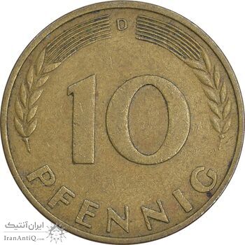 سکه 10 فینیگ 1950D جمهوری فدرال - EF45 - آلمان
