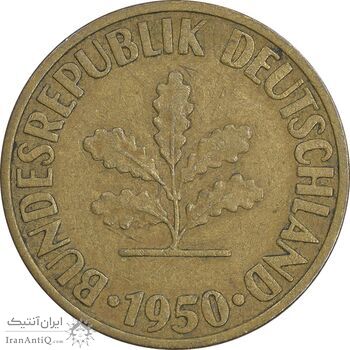 سکه 10 فینیگ 1950D جمهوری فدرال - EF45 - آلمان