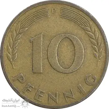 سکه 10 فینیگ 1950D جمهوری فدرال - EF45 - آلمان