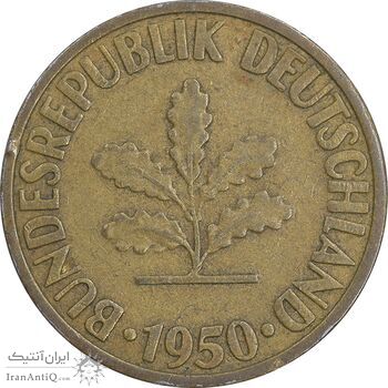 سکه 10 فینیگ 1950D جمهوری فدرال - EF45 - آلمان