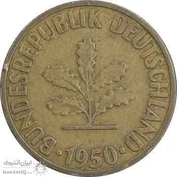 سکه 10 فینیگ 1950D جمهوری فدرال - EF45 - آلمان