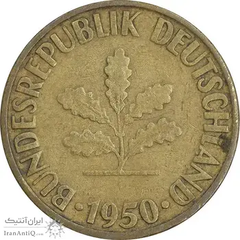 سکه 10 فینیگ 1950G جمهوری فدرال - EF40 - آلمان