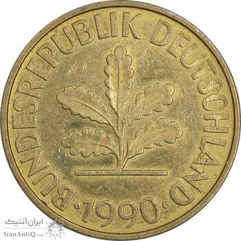 سکه 10 فینیگ 1990F جمهوری فدرال - AU50 - آلمان