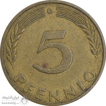 سکه 5 فینیگ 1950D جمهوری فدرال - EF45 - آلمان