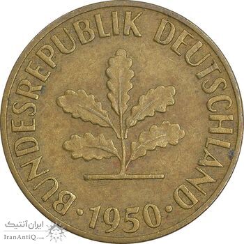 سکه 5 فینیگ 1950D جمهوری فدرال - EF45 - آلمان