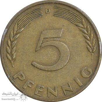 سکه 5 فینیگ 1950D جمهوری فدرال - EF45 - آلمان