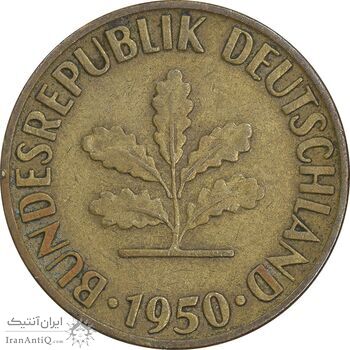 سکه 5 فینیگ 1950D جمهوری فدرال - EF45 - آلمان