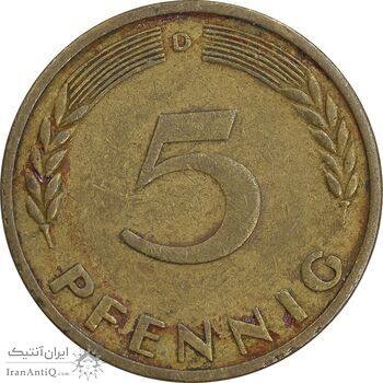 سکه 5 فینیگ 1950D جمهوری فدرال - EF45 - آلمان