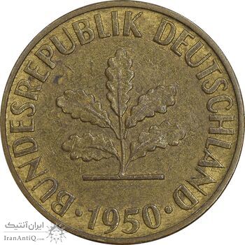 سکه 5 فینیگ 1950D جمهوری فدرال - AU50 - آلمان