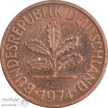 سکه 2 فینیگ 1974F جمهوری فدرال - EF45 - آلمان