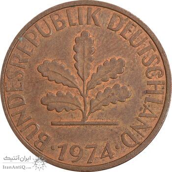سکه 2 فینیگ 1974J جمهوری فدرال - AU50 - آلمان