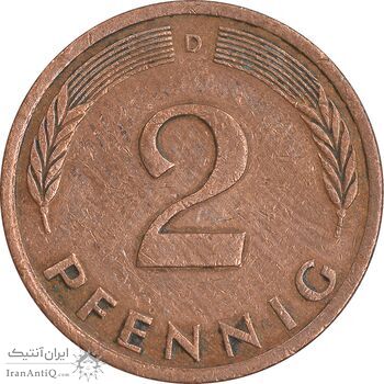 سکه 2 فینیگ 1972D جمهوری فدرال - EF45 - آلمان