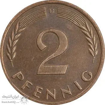 سکه 2 فینیگ 1966D جمهوری فدرال - EF45 - آلمان