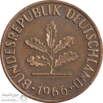 سکه 2 فینیگ 1966D جمهوری فدرال - EF45 - آلمان