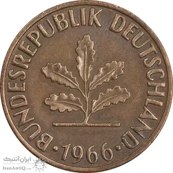 سکه 2 فینیگ 1966D جمهوری فدرال - EF45 - آلمان