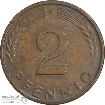 سکه 2 فینیگ 1962G جمهوری فدرال - EF45 - آلمان