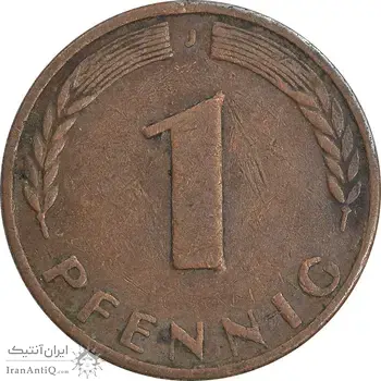 سکه 1 فینیگ 1950J جمهوری فدرال - EF45 - آلمان