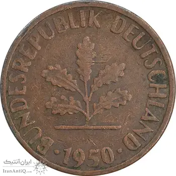 سکه 1 فینیگ 1950J جمهوری فدرال - EF45 - آلمان