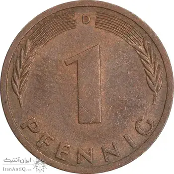 سکه 1 فینیگ 1974D جمهوری فدرال - EF45 - آلمان