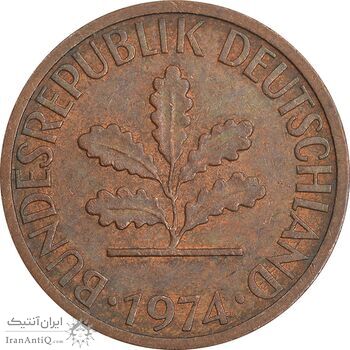 سکه 1 فینیگ 1974D جمهوری فدرال - EF45 - آلمان