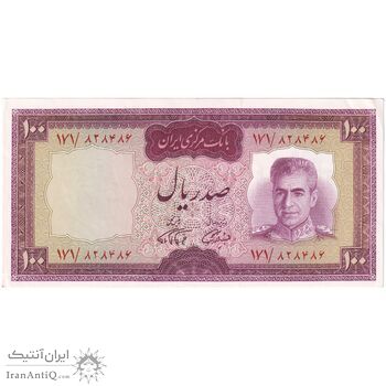 اسکناس 100 ریال (آموزگار - فرمان فرماییان) نوشته قرمز - تک - UNC61 - محمد رضا شاه
