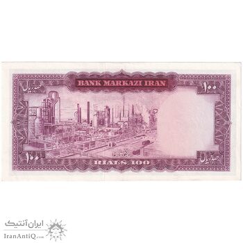 اسکناس 100 ریال (آموزگار - سمیعی) نوشته سیاه - تک - AU58 - محمد رضا شاه