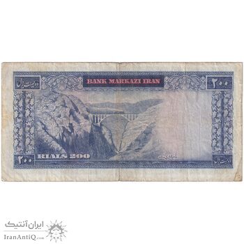 اسکناس 200 ریال (آموزگار - فرمان فرماییان) نوشته سیاه - تک - VF25 - محمد رضا شاه