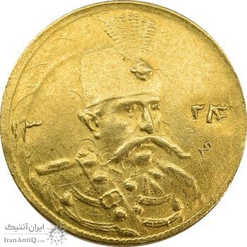 سکه طلا 5000 دینار 1324/3 تصویری (سورشارژ تاریخ) - MS61 - مظفرالدین شاه