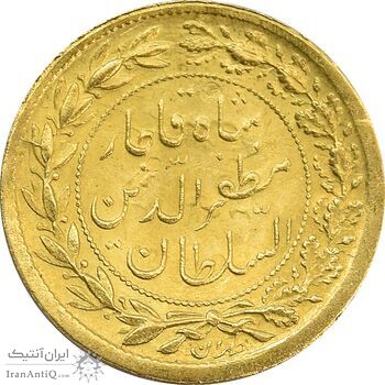 سکه طلا 5000 دینار 1324/3 تصویری (سورشارژ تاریخ) - MS61 - مظفرالدین شاه