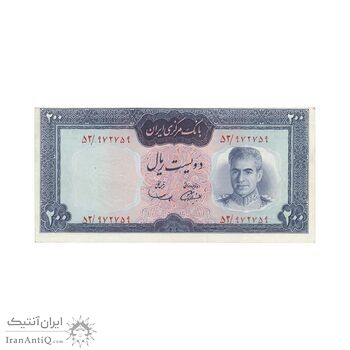 اسکناس 200 ریال (آموزگار - سمیعی) نوشته قرمز (ارور کادر) - EF45 - محمد رضا شاه