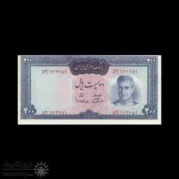 اسکناس 200 ریال (آموزگار - سمیعی) نوشته قرمز (ارور کادر) - EF45 - محمد رضا شاه