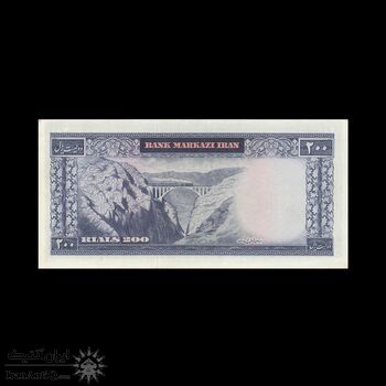 اسکناس 200 ریال (آموزگار - سمیعی) نوشته قرمز (ارور کادر) - EF45 - محمد رضا شاه