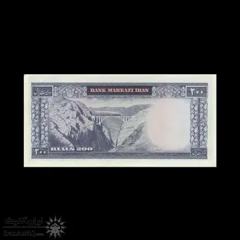 اسکناس 200 ریال (آموزگار - سمیعی) نوشته قرمز (ارور کادر) - EF45 - محمد رضا شاه
