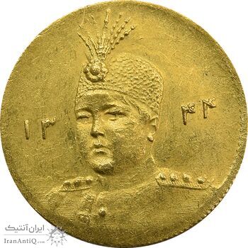 سکه طلا 5000 دینار 1344 تصویری (مکرر پشت سکه) - MS63 - احمد شاه