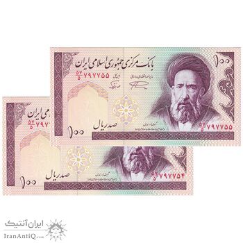 اسکناس 100 ریال (نمازی - نوربخش) شماره بزرگ - فیلیگران امام - جفت - UNC63 - جمهوری اسلامی