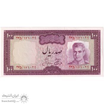 اسکناس 100 ریال (آموزگار - جهانشاهی) - تک - UNC63 - محمد رضا شاه