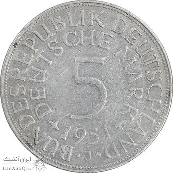 سکه 5 مارک 1951J جمهوری فدرال - EF40 - آلمان