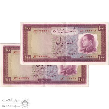 اسکناس 100 ریال 1333 - جفت - AU53 - محمد رضا شاه