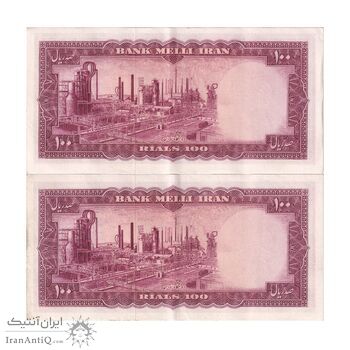 اسکناس 100 ریال 1333 - جفت - AU53 - محمد رضا شاه