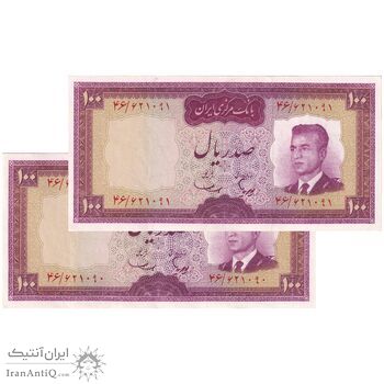 اسکناس 100 ریال (هویدا - سمیعی) - جفت - AU55 - محمد رضا شاه